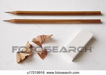 Pencils with eraser and shavings View Large Photo Image Stock Photograph - Pencils with eraser and shavings. Fotosearch