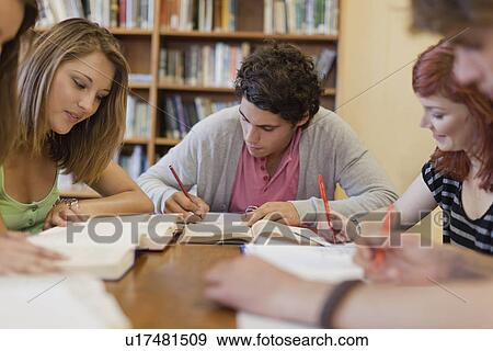 Students studying together in library View Large Photo Image Stock Photo - Students studying together in library. Fotosearch