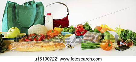 Assortment of groceries, studio shot View Large Photo Image Stock Image - Assortment of groceries, studio shot. Fotosearch