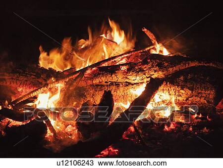 Stock Image - Campfire at night. Fotosearch