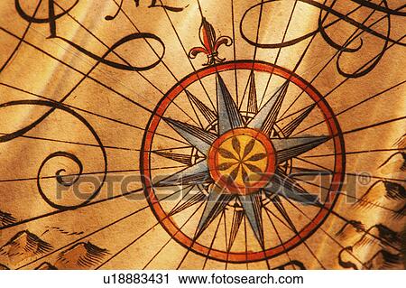 Stock Image - Detail of antique map, studio shot. Fotosearch