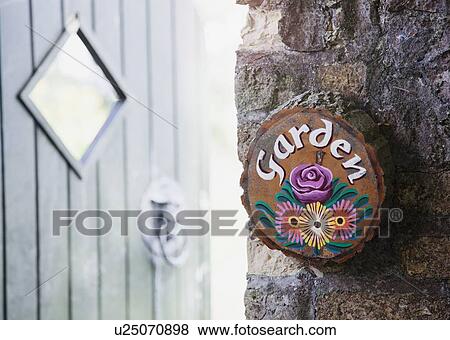 Ireland, County Westmeath, Garden sign on stone wall View Large Photo Image Stock Photo - Ireland, County Westmeath, Garden sign on stone wall. Fotosearch