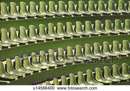 Stock Image - Mexico, Guerrero, Ixtapa, Rows of green seats. Fotosearch