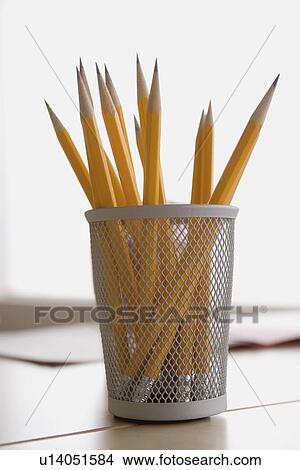Picture - Pencils in metal cup. Fotosearch
