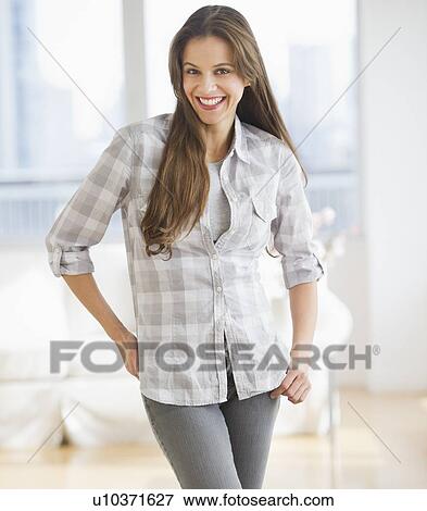 Portrait of attractive woman at home View Large Photo Image Stock Photo - Portrait of attractive woman at home. Fotosearch