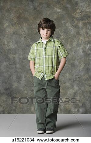 Picture - Portrait of boy (6-7), studio shot. Fotosearch