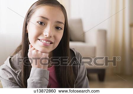 Portrait of smiling girl (10-11) View Large Photo Image Stock Image - Portrait of smiling girl (10-11). Fotosearch