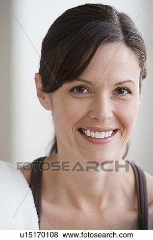 Portrait of woman smiling View Large Photo Image Stock Photo - Portrait of woman smiling. Fotosearch