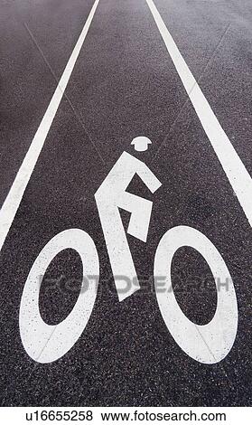 Sign on bike lane View Large Photo Image Stock Photo - Sign on bike lane. Fotosearch