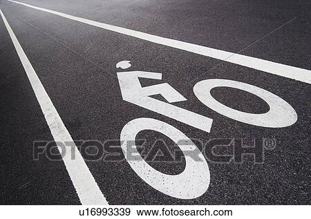 Sign on bike lane View Large Photo Image Stock Photo - Sign on bike lane. Fotosearch