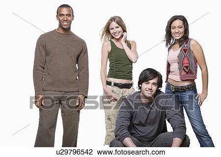Stock Image - Studio portrait of group of young people. Fotosearch