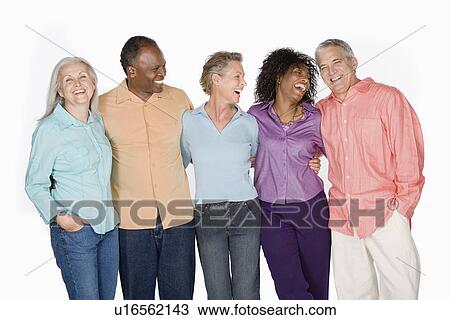 Stock Image - Studio portrait of senior friends. Fotosearch