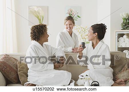 Three women relaxing in spa View Large Photo Image Stock Image - Three women relaxing in spa. Fotosearch