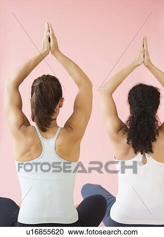 Two women exercising, studio shot View Large Photo Image Stock Image - Two women exercising, studio shot. Fotosearch