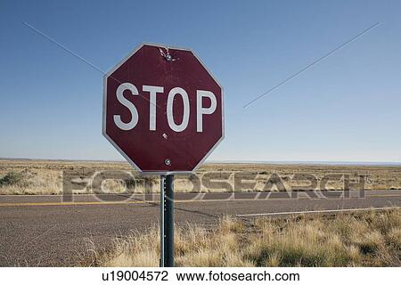 USA, Arizona, Winslow, Stop sign in desert View Large Photo Image Stock Image - USA, Arizona, Winslow, Stop sign in desert. Fotosearch