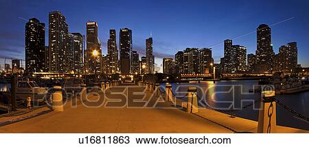 USA, Illinois, Chicago skyline at dusk View Large Photo Image Stock Image - USA, Illinois, Chicago skyline at dusk. Fotosearch