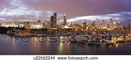 USA, Illinois, Chicago skyline at sunset View Large Photo Image Picture - USA, Illinois, Chicago skyline at sunset. Fotosearch