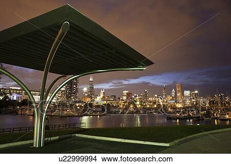 USA, Illinois, Chicago skyline at sunset View Large Photo Image Picture - USA, Illinois, Chicago skyline at sunset. Fotosearch