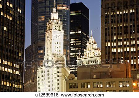 USA, Illinois, Chicago, Wrigley Building at night View Large Photo Image Stock Photograph - USA, Illinois, Chicago, Wrigley Building at night. Fotosearch