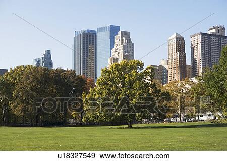 USA, New York City, View of Central Park with Manhattan skyline in background View Large Photo Image Stock Photo - USA, New York City, View of Central Park with Manhattan skyline in background. Fotosearch