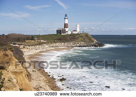 USA, New York, Long Island, Montaurk, Coastline with lighthouse View Large Photo Image Stock Photo - USA, New York, Long Island, Montaurk, Coastline with lighthouse. Fotosearch