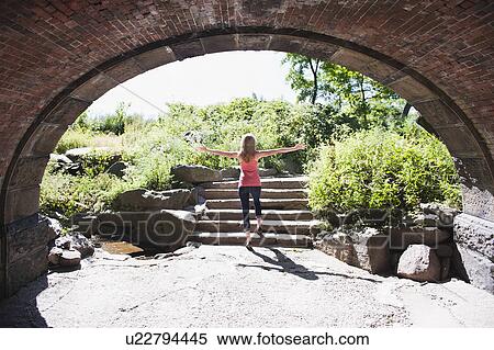 USA, New York, New York City, Manhattan, Central Park, Young woman sitting exercising on stairs View Large Photo Image Stock Photography - USA, New York, New York City, Manhattan, Central Park, Young woman sitting exercising on stairs. Fotosearch
