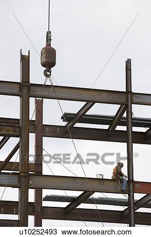Stock Image - USA, New York State, New York City, Construction worker on crane. Fotosearch