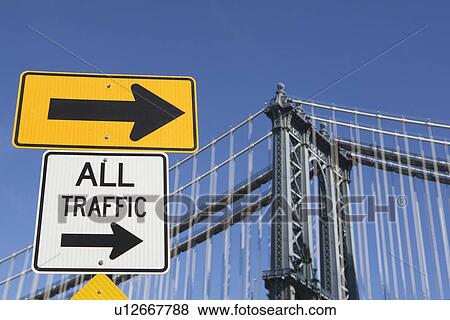 USA, New York State, New York City, Road Signs on Brooklyn Bridge View Large Photo Image Stock Photo - USA, New York State, New York City, Road Signs on Brooklyn Bridge. Fotosearch