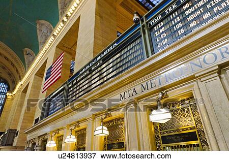 USA, New York State, New York City, Interior of Grand Central Station with American flag View Large Photo Image Stock Photo - USA, New York State, New York City, Interior of Grand Central Station with American flag. Fotosearch