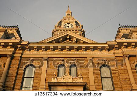 Picture - USA, Ohio, Cambridge, Low angle view of town hall. Fotosearch