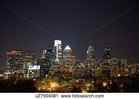 USA, Pennsylvania, Philadelphia, Skyline at night View Large Photo Image Stock Image - USA, Pennsylvania, Philadelphia, Skyline at night. Fotosearch