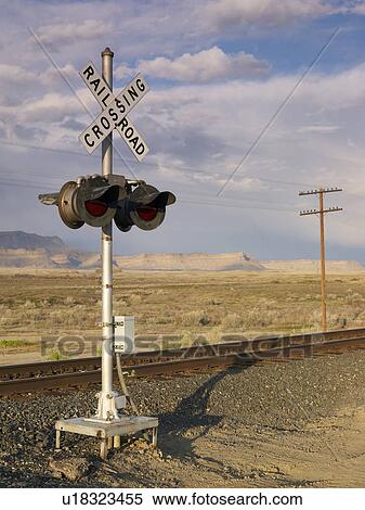USA, Utah, Desert landscape with railroad crossing View Large Photo Image Stock Photography - USA, Utah, Desert landscape with railroad crossing. Fotosearch