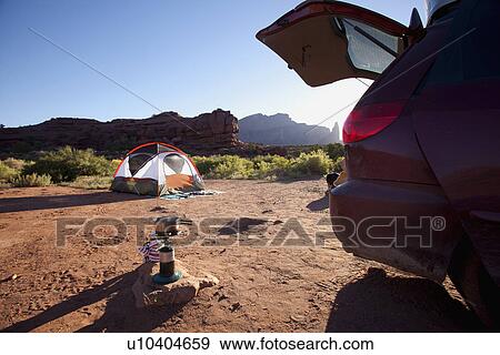 USA, Utah, Moab, Car and tent in desert View Large Photo Image Stock Photo - USA, Utah, Moab, Car and tent in desert. Fotosearch