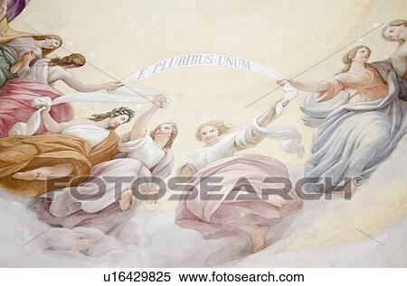 Stock Photography - USA, Washington DC, Capitol Building, Close up of fresco on ceiling. Fotosearch