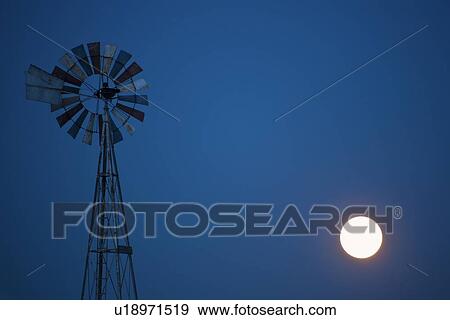 USA, Wisconsin, Windmill with full moon View Large Photo Image Stock Photo - USA, Wisconsin, Windmill with full moon. Fotosearch