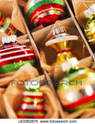 Stock Photography - Christmas baubles in box. Fotosearch