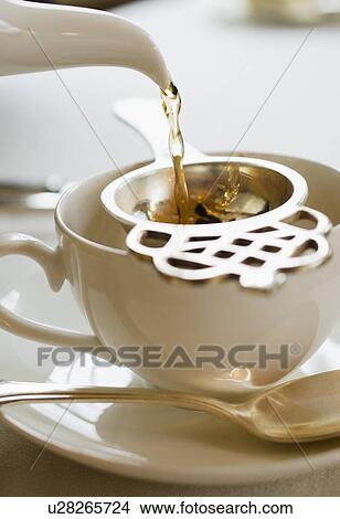 Picture - Close-up of water falling into tea cup. Fotosearch