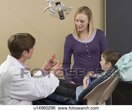 Stock Photograph - Dentist and patients in dental surgery. Fotosearch
