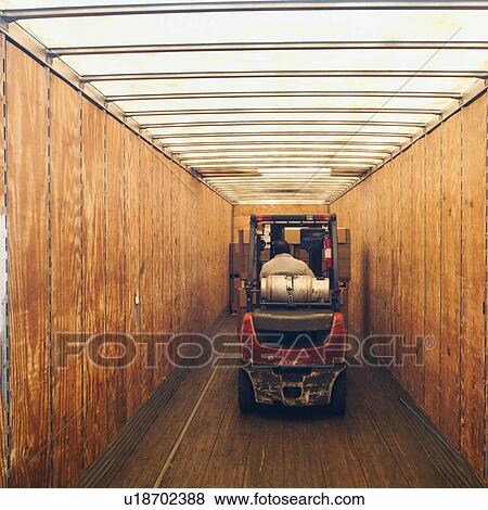 Stock Photo - Forklift truck inside trailer. Fotosearch