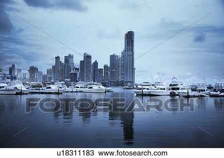Panama, Panama City, Boats with skyline in background View Large Photo Image Stock Image - Panama, Panama City, Boats with skyline in background. Fotosearch