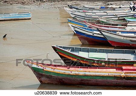 Panama, Panama City, Fishing boats on coastline at low tide View Large Photo Image Stock Photo - Panama, Panama City, Fishing boats on coastline at low tide. Fotosearch