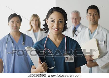 Stock Image - Portrait of hospital workers. Fotosearch