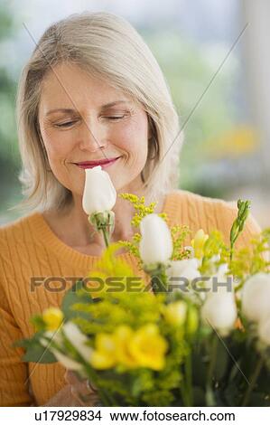 Portrait of senior woman with bouquet celebrating Mother's Day View Large Photo Image Picture - Portrait of senior woman with bouquet celebrating Mother's Day. Fotosearch