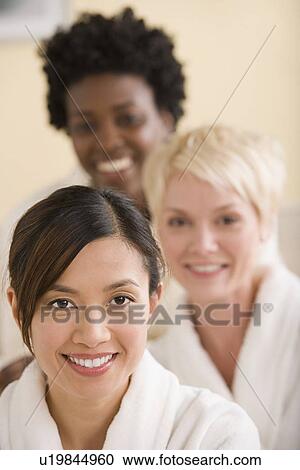Portrait of three women in spa View Large Photo Image Stock Image - Portrait of three women in spa. Fotosearch