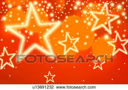 Stock Image - Stars on orange background, studio shot. Fotosearch