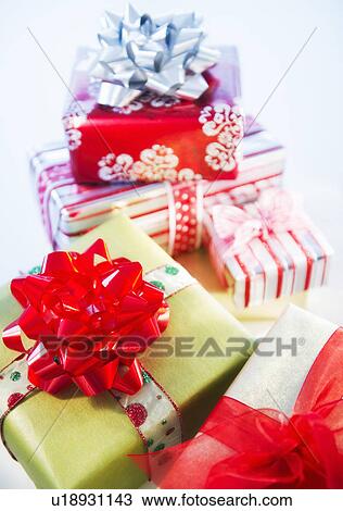 Stock Image - Studio Shot christmas gifts. Fotosearch