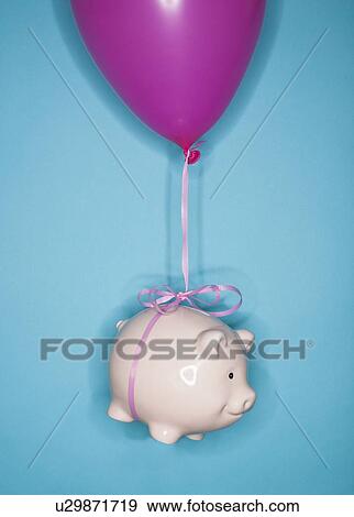 Studio shot of piggy bank lifted by balloon View Large Photo Image Stock Photo - Studio shot of piggy bank lifted by balloon. Fotosearch