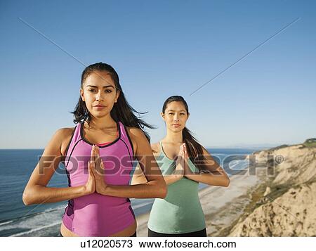 USA, California, San Diego, Two women practicing yoga on beach View Large Photo Image Stock Image - USA, California, San Diego, Two women practicing yoga on beach. Fotosearch