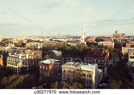 USA, Georgia, Savannah, Cityscape View Large Photo Image Stock Image - USA, Georgia, Savannah, Cityscape. Fotosearch
