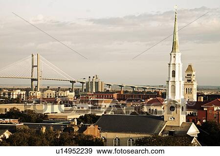 USA, Georgia, Savannah, Cityscape View Large Photo Image Stock Photo - USA, Georgia, Savannah, Cityscape. Fotosearch